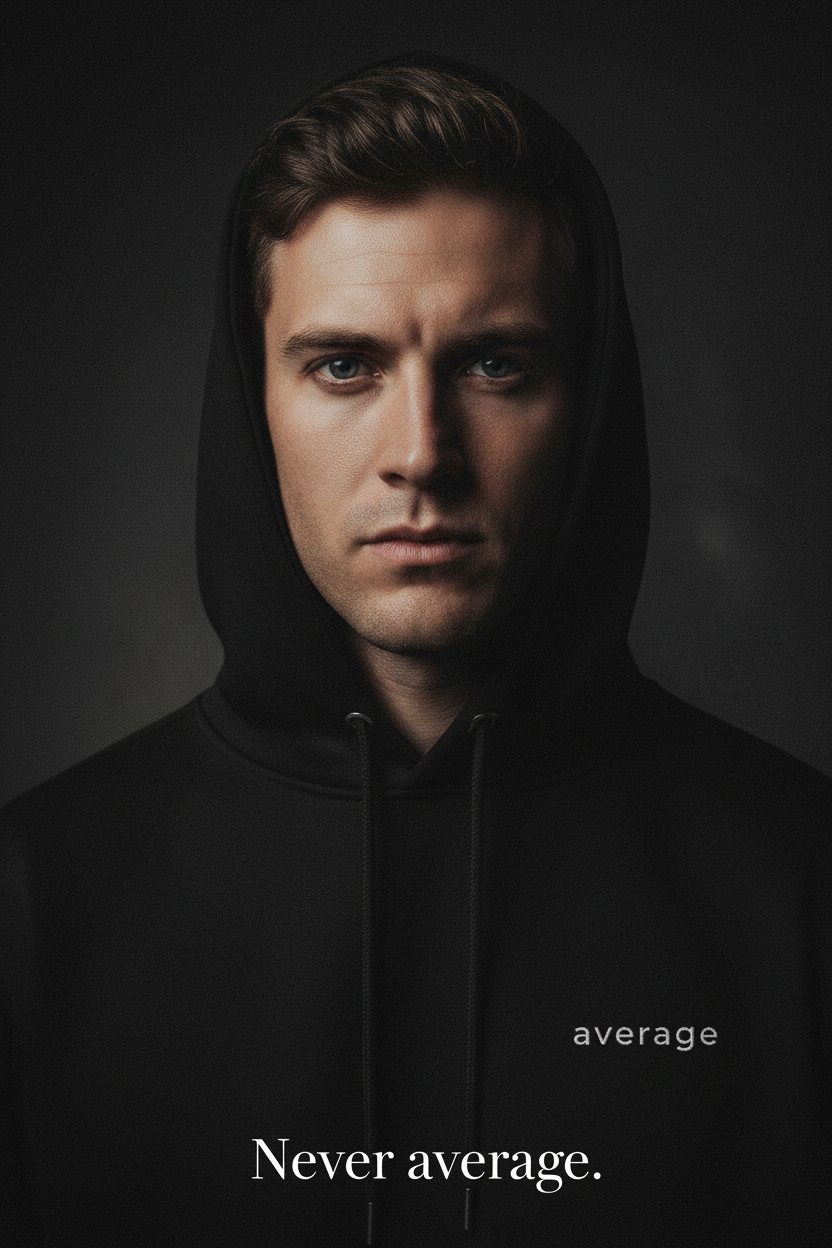 black hoodie back print not average never was statement streetwear for outsiders and deep thinkers