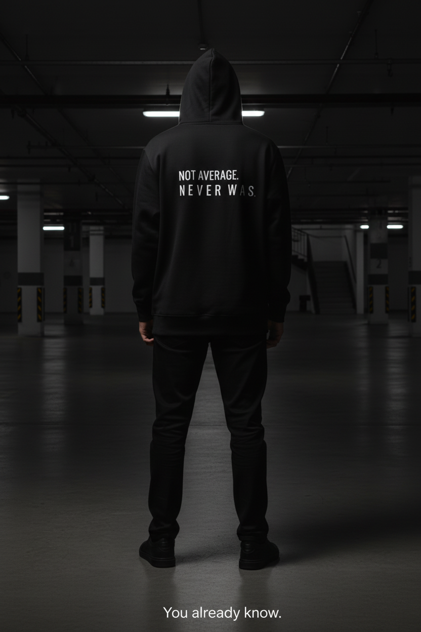 black hoodie outfit never average streetwear look for overthinking lifestyle and outsider identity
