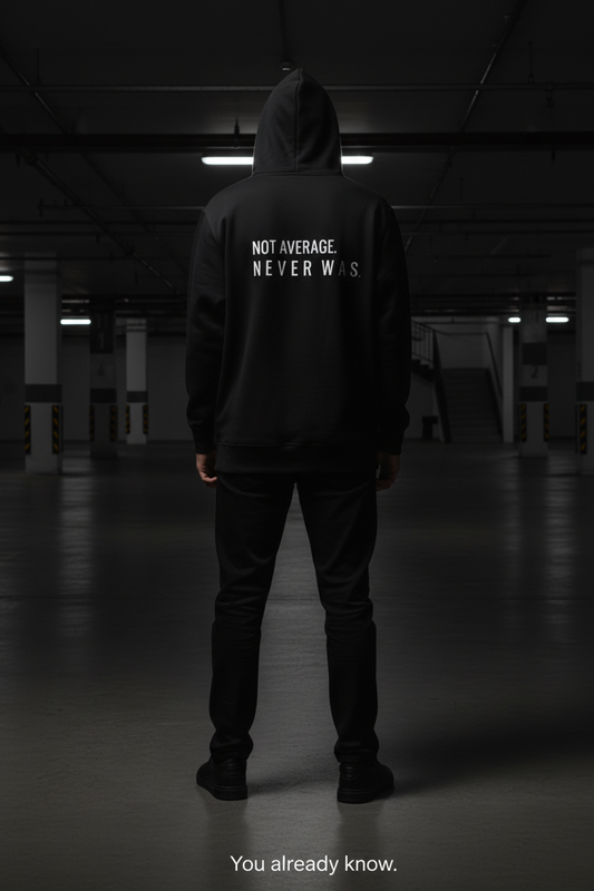 black hoodie outfit never average streetwear look for overthinking lifestyle and outsider identity