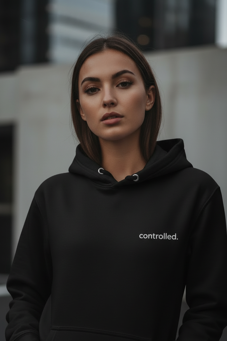 black hoodie back print I dont react minimalist streetwear for self control and emotionally aware mindset