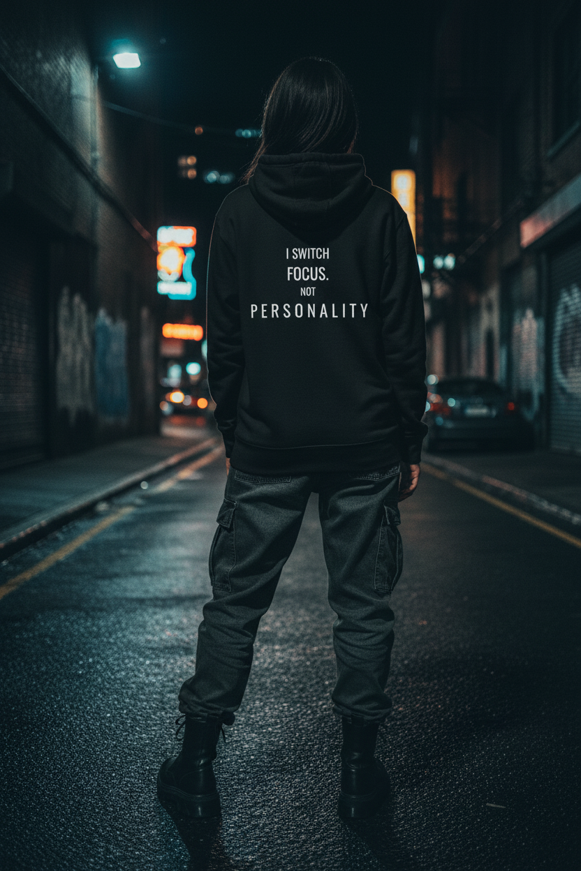 black hoodie outfit switch focus not personality streetwear aesthetic for overthinking lifestyle and outsider identity