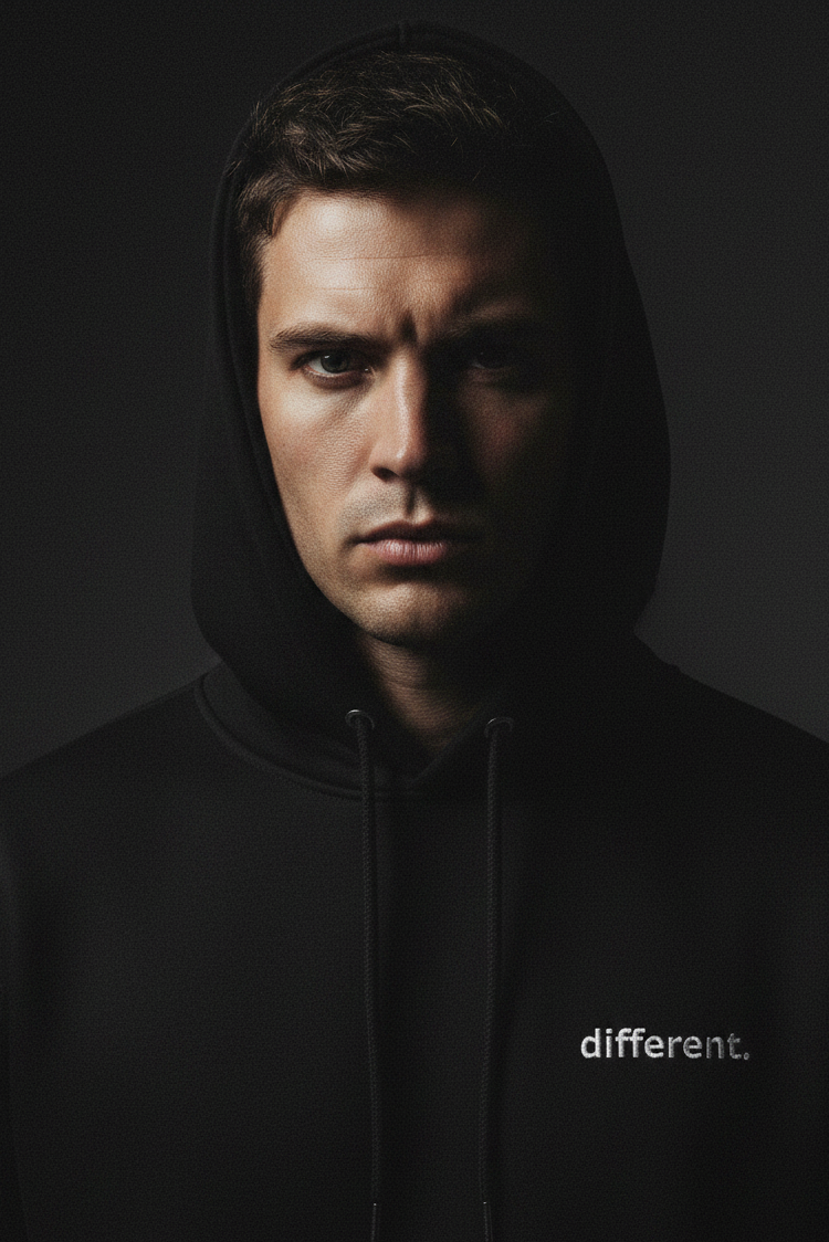 black hoodie back print different speed different level minimalist streetwear for outsiders and deep thinkers