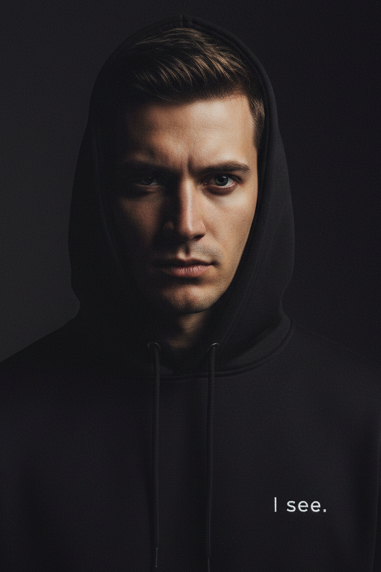 Black oversized hoodie on model minimal streetwear outfit