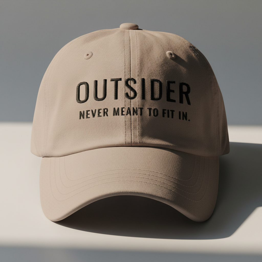 Half of the face in shadow.
Soft sunlight across the cap.
Emotionally distant energy.
