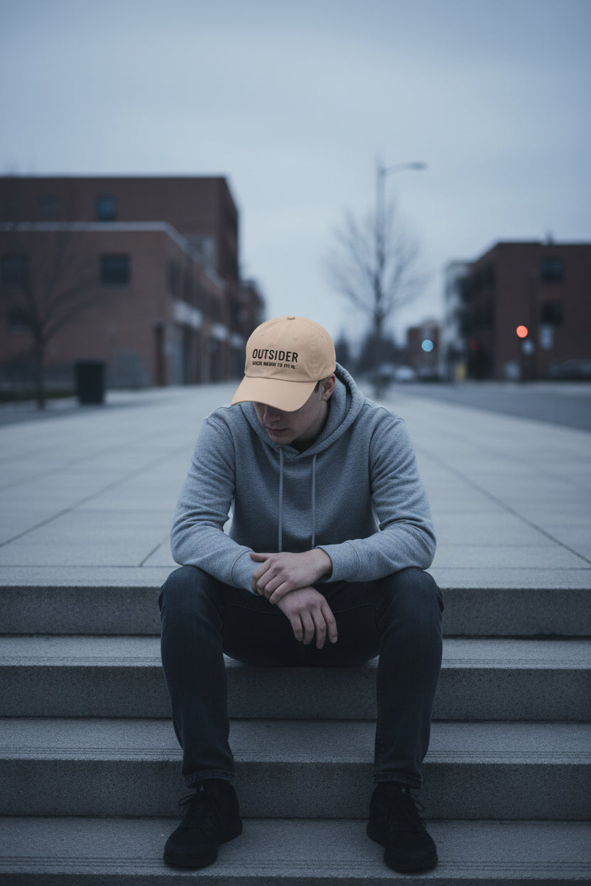 Cinematic lifestyle image with calm emotional energy and modern luxury streetwear styling.
